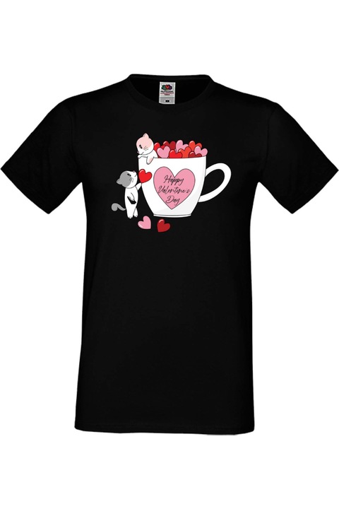 Férfi póló Valentin nap február 14. Szerelem nap Ajándék Barát Férj Férfi Boldog Valentin-napot Macskák a bögrén, Fekete
