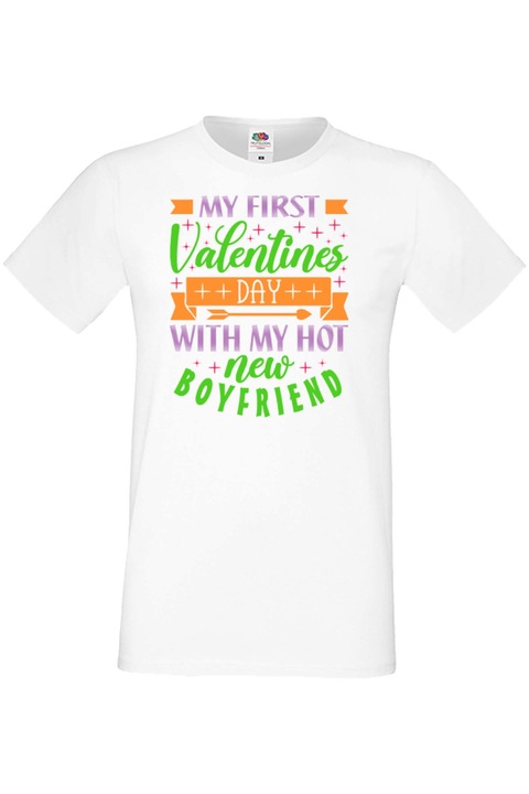 Férfi póló Valentin nap február 14. Szerelem nap Ajándék Barát Férj Férfi Az első Valentin napom a dögös új barátommal, Fehér