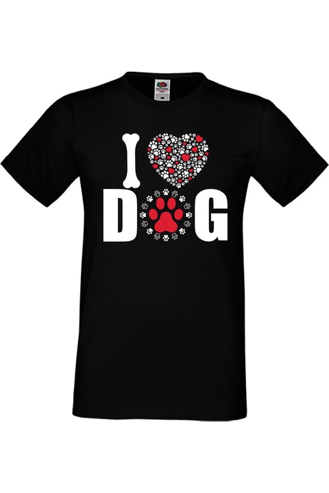 Férfi póló Valentin nap február 14. Szerelem nap Ajándék Barát Férj Férfi Szeretem a kutyát, Fekete