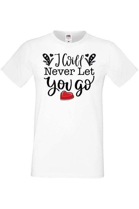 Férfi póló Valentin-nap február 14. Szerelem nap ajándék Barát Férfi Soha nem engedlek el, Fehér