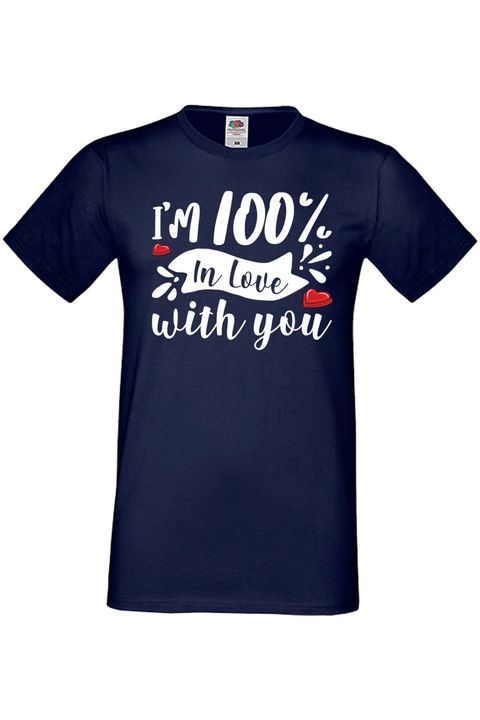 Férfi póló Valentin nap február 14. Szerelem nap Ajándék Barát Férj Férfi 100%-ig szerelmes vagyok beléd, Tengerészkék
