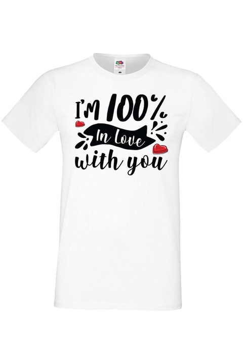 Férfi póló Valentin nap február 14. Szerelem nap Ajándék Barát Férj Férfi 100%-ig szerelmes vagyok beléd, Fehér