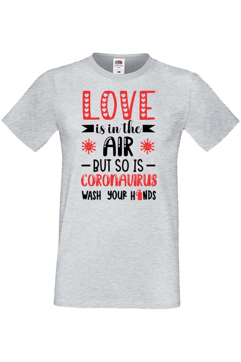 Férfi póló Valentin nap február 14. Szerelem nap Ajándék Barát Férj Férfi Szerelem a levegőben, de a koronavírus is, Szürke