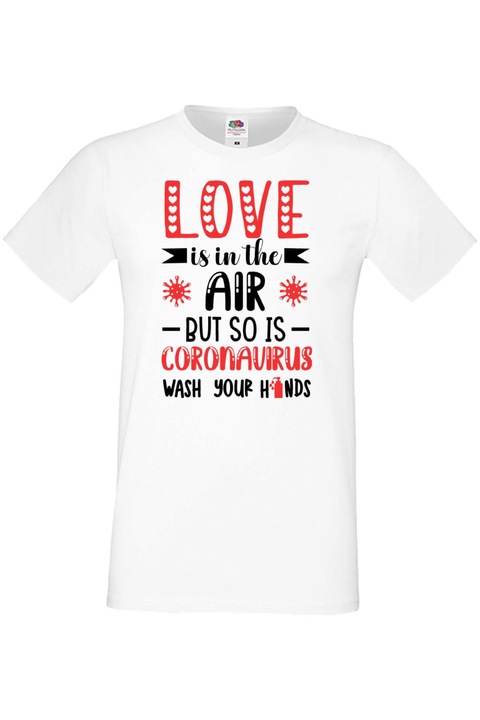 Férfi póló Valentin nap február 14. Szerelem nap Ajándék Barát Férj Férfi Szerelem a levegőben, de a koronavírus is, Fehér