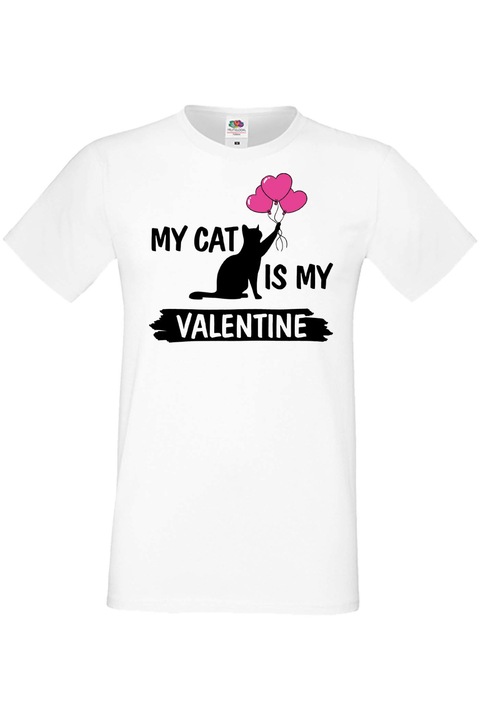 Férfi póló Valentin nap február 14. Szerelem nap ajándék Barát Férfi A macskám az én Valentinom 2, Fehér