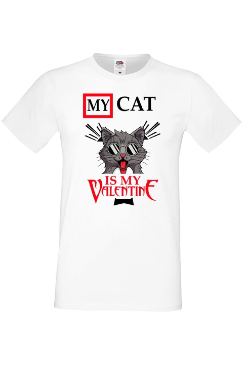 Férfi póló Valentin nap február 14. Szerelem nap ajándék Barát Férfi A macskám az én Valentinom 3, Fehér