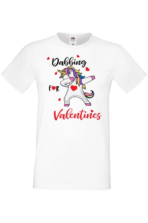 Férfi póló Valentin nap február 14. Szerelem nap Ajándék Barát Férj Férfi Egyszarvú Dabbal Valentine, Fehér