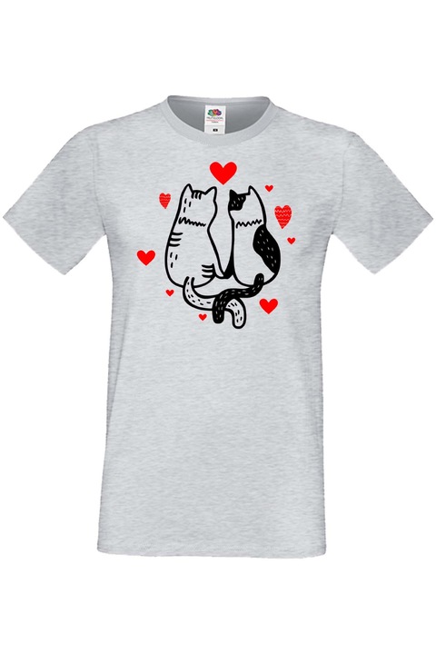 Férfi póló Valentin február 14. Szerelem nap Ajándék Barát Férj Férfi Valentin Macska, Szürke