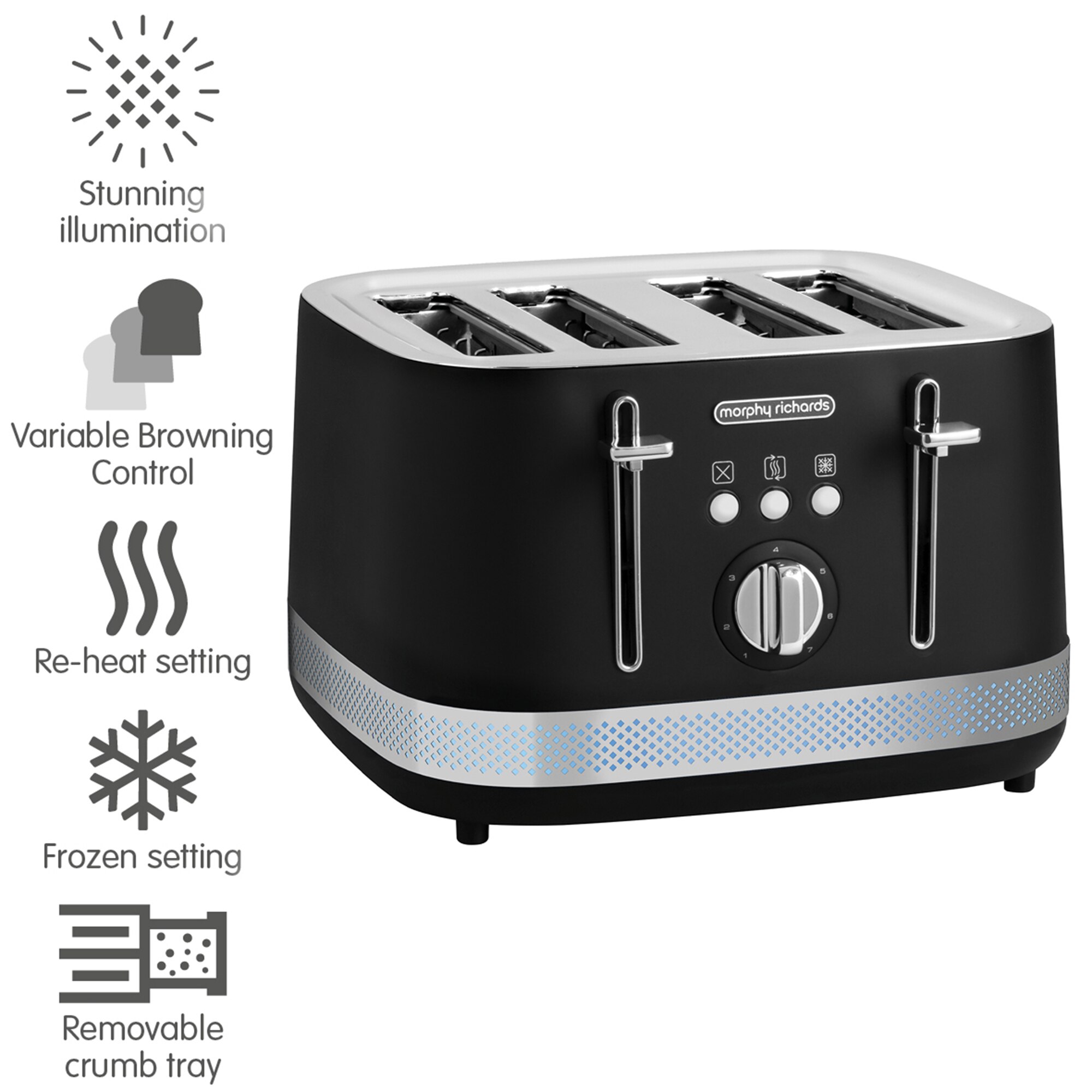 Тостер MORPHY RICHARDS Illumination 248020EERROM, 1800W, 4 филии, Черен ...