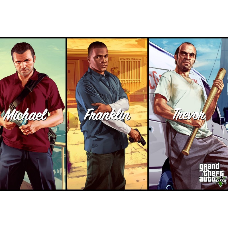 Poster GTA V Characters 61x90cm Multicolor EMAG ro poster-gta-v-characters-61x90cm-multicolor-emag-ro