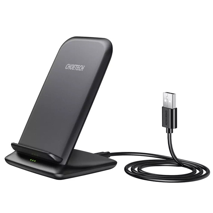 Vezeték nélküli töltő, Choetech, T555-F, fekete, Qi indukciós töltés, 15 W, Okostelefonhoz és fejhallgatóhoz, USB-Micro USB kábel mellékelve
