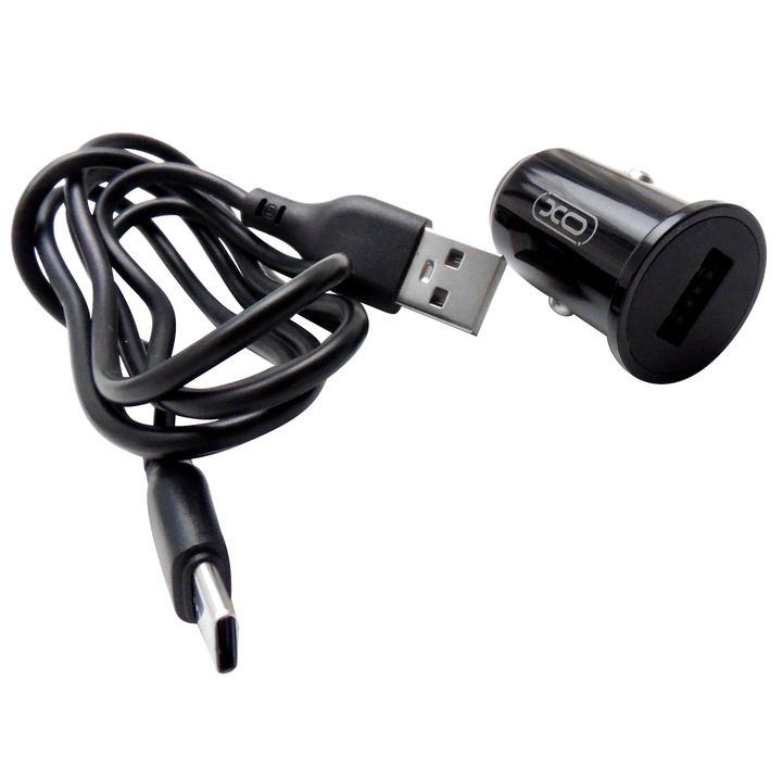 Incarcator auto XO TZ12 incarcare rapida QC 3.0, cablu detasabil USB la Type C, 2.1A, negru