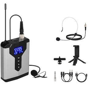Microfon lavaliera wireless, 25 canale UHF, incarcare USB, plug and play, pentru smartphone, camera DSLR, laptop, PC