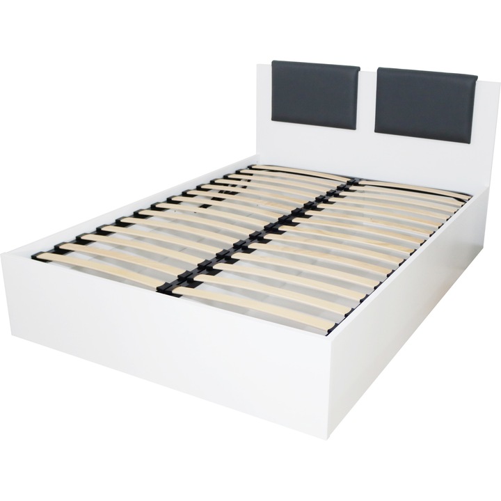 Pat Laguna pentru saltea 140x200 cm cu somiera metalica rabatabila, alb