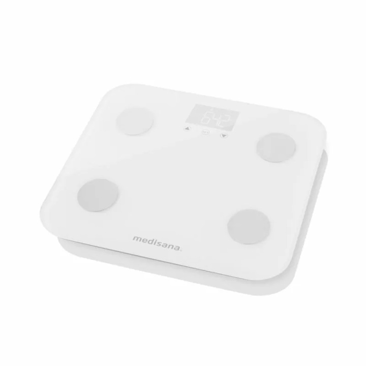 Кантар - анализатор Medisana BS 600, Електронен, До 180кг, Bluetooth, Wi-fi, Измерване на пулса, Бял