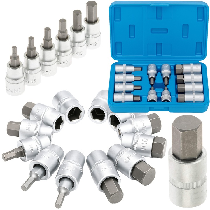 Set De Chei Hexagonale, Satra, 12 Piese 1/2", Dimensiuni H5–H22, Lungime 55 mm, Otel Cr-V, Pentru Masini, Motociclete Si Biciclete, Durabile Si Comode, Ideal Pentru Atelier, Finisaj Mat