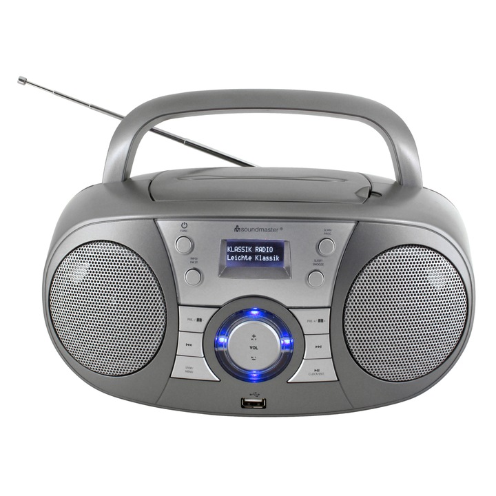 Аудио система, Soundmaster, USB/Bluetooth/AUX, 60 станции, LCD дисплей, 4W, Сив
