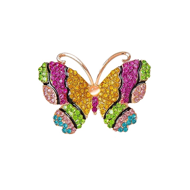 Brosa Pandantiv Fluture cu multe cristale colorate 12 gr galben, cutie catifea