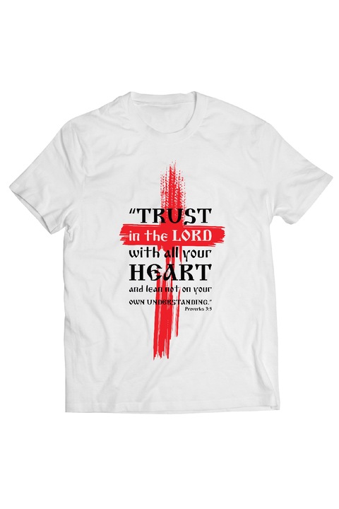 Мъжка тениска с къс ръкав Lepni.me Trust in the Lord with all your Hearth – религиозен подарък, Бял