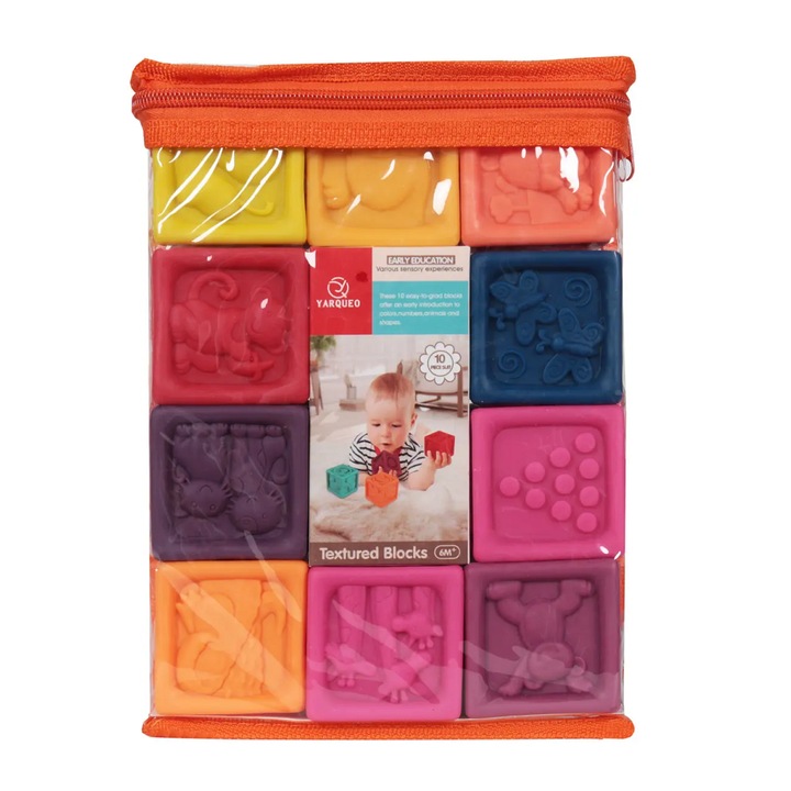 10 db-os szilikon kocka készlet fogzáshoz, tarka, + 6 hónap