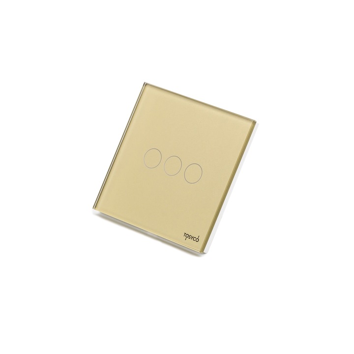 Intrerupator triplu WIFI fara Nul cu touch Tosyco din sticla, Gold