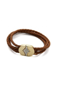 Bratara maro cu aspect din piele, cu inchidere placata cu aur si prevazuta cu cristale Bratara maro cu aspect din piele, cu inchidere placata cu aur si prevazuta cu cristale