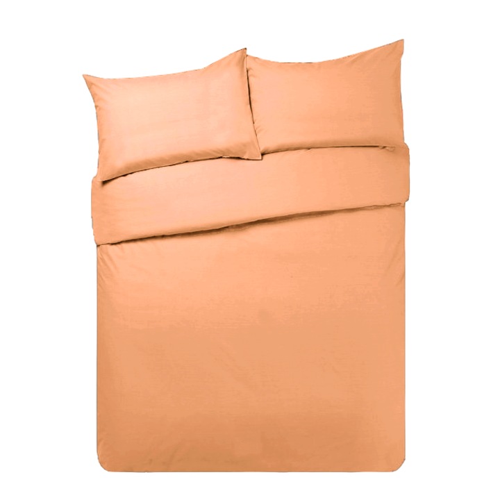 Комплект спално бельо от 3 части, квадратен метър, изчистен цвят сьомга, състоящ се от плик за завивка 200/200 и 2 калъфки за възглавници 50/70