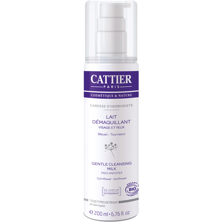 Lapte demachiant bio Cattier Caresse d'Herboriste, pentru toate tipurile de ten, 200 ml