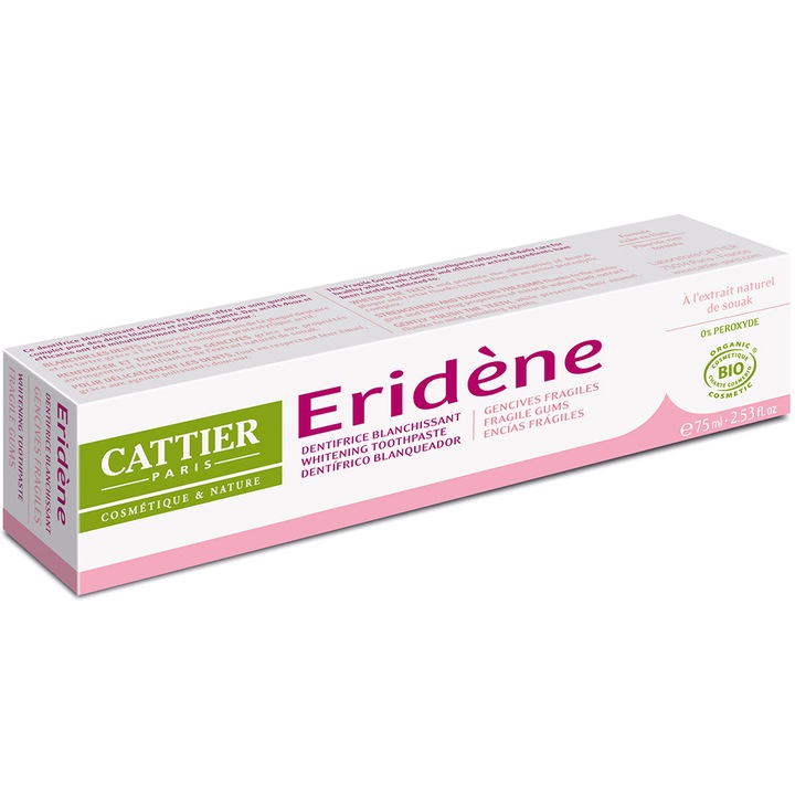 Cattier Eridene Bio fogkrém, fehérítő hatás, érzékeny fogínyhez, 75 ml