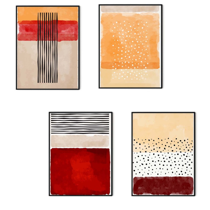 Set 4 tablouri, Intaglio, Stil Abstracte, fara rama, print pe hartie foto Fine Art, postere color, pentru living, camera copii 244 cm 91 cm