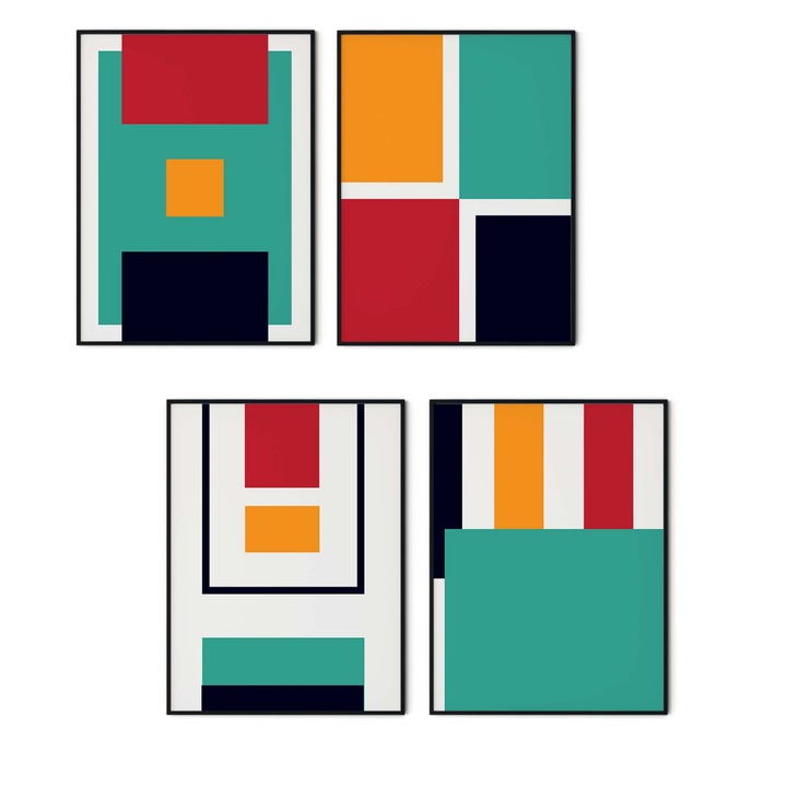 Set 4 tablouri, Intaglio, Stil Abstracte, fara rama, print pe hartie foto Fine Art, postere moderne, multicolor, pentru camera copii 200 cm 70 cm