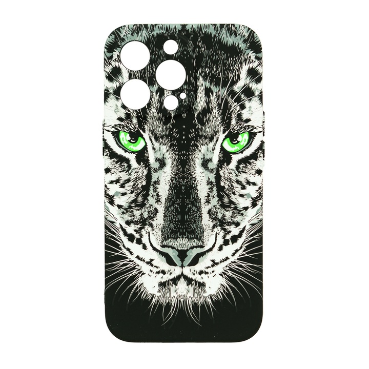 Husa de telefon, LUXO, compatibila cu iPhone 13 Pro, model Black Leopard cu efect fosforescent, TPU, multicolor
