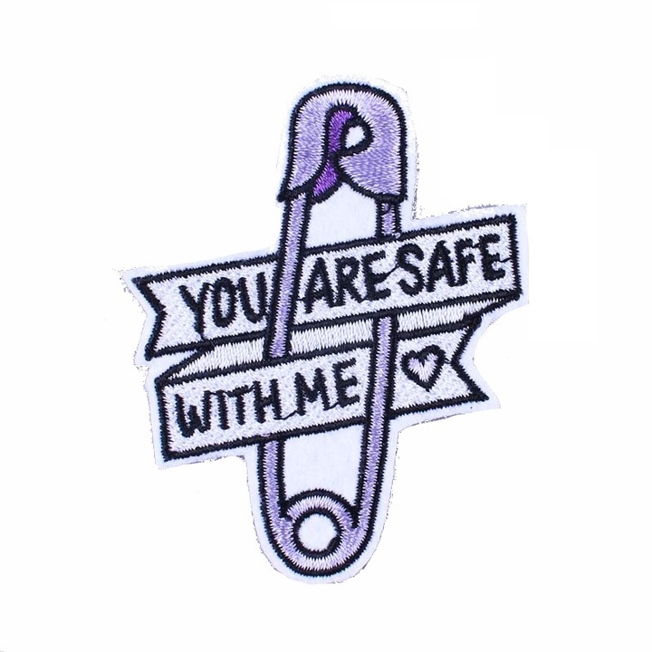 Petic textil brodat You are safe with me 7.2x5.5 cm