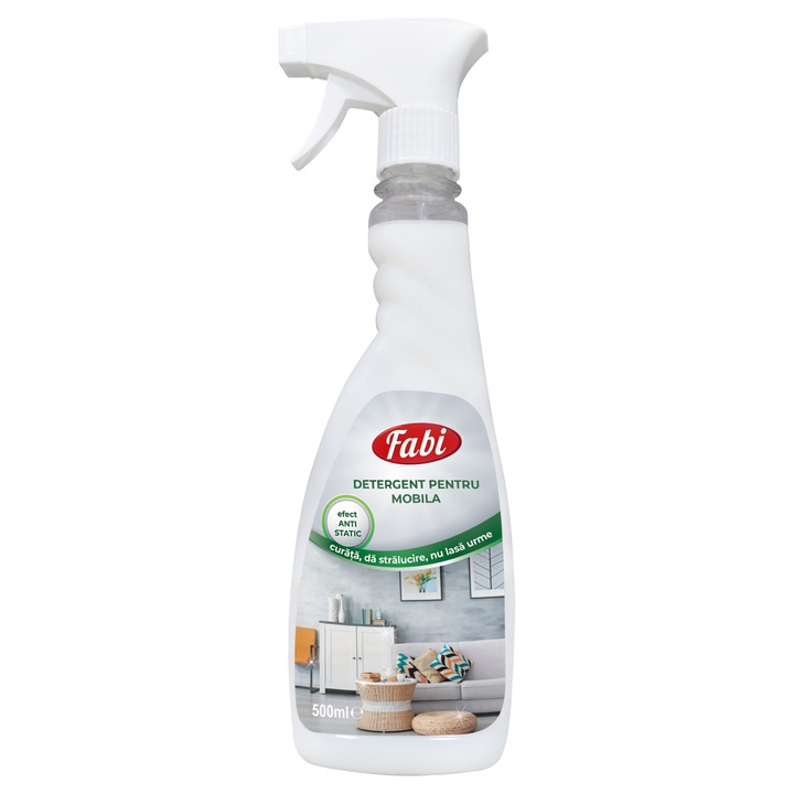 Detergent profesional pentru mobila, Fabi, 500ml, cu pulverizator, curata si protejeaza, efect antistatic