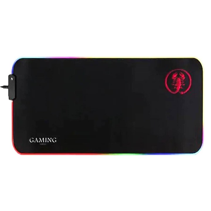 RGB egér és billentyűzet alátét, Világtérkép, 60x30x0.30cm, Világító egérpad, 10 háttérvilágítási mód