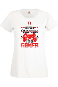 TraLaLa - Дамска Тениска Свети Валентин 14-ти февруари Ден на любовта Подарък Приятелка Съпруга Жена V Is For Valentine Video Games, Бял