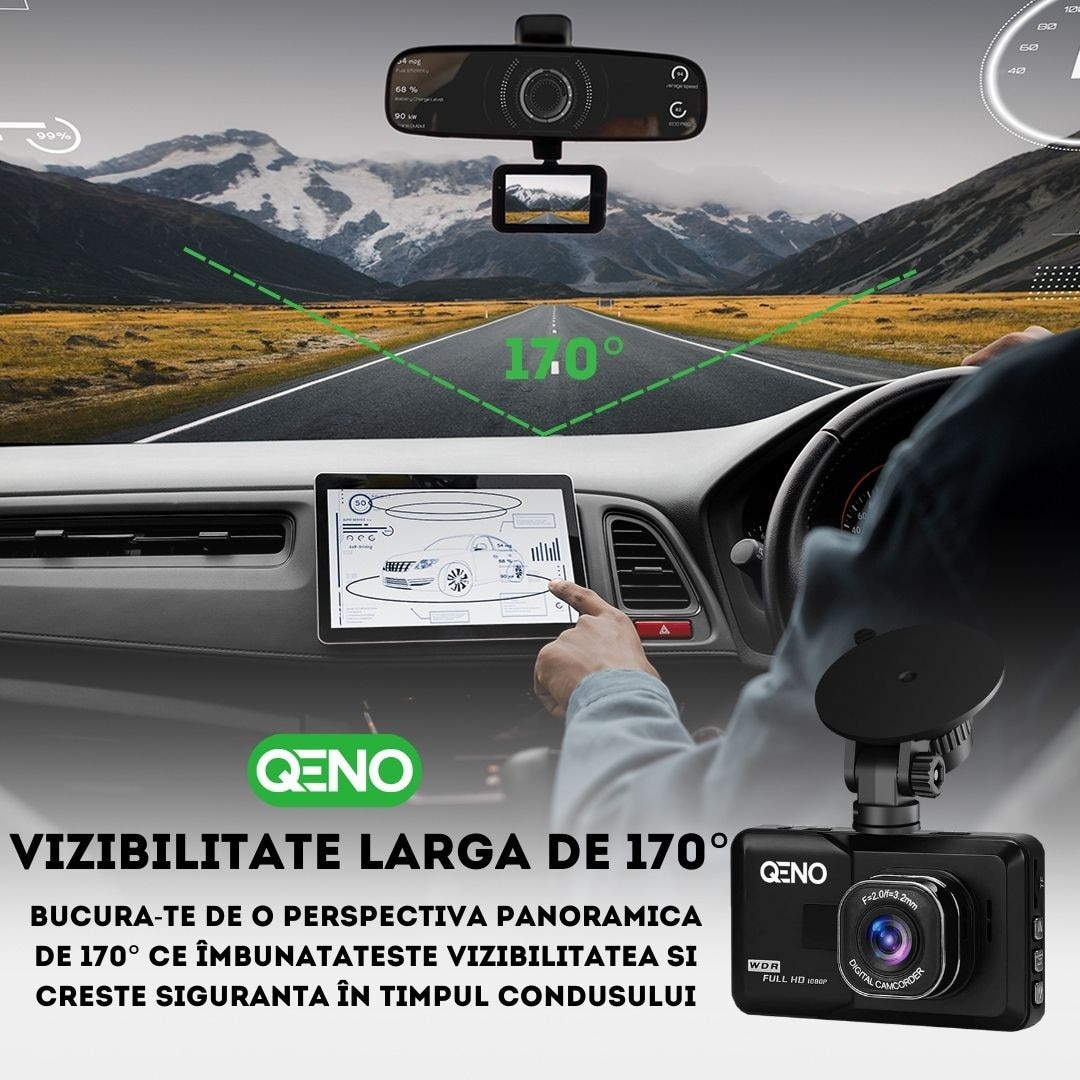 Camera auto de bord DVR Qeno® OneView, Camera de bord FULL-HD 1080P ...