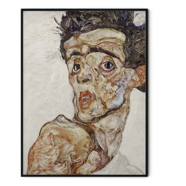 Tablou Intaglio, fara rama, print pe hartie foto Fine Art, color, Self-Portrait with Raised Bare Shoulder, Egon Schiele, postere moderne pentru birou, hol 50 cm 70 cm
