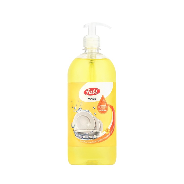 Detergent pentru vase, Fabi, 1L, putere sporita de degresare, dizolva murdaria, contine balsam pentru protejarea mainilor