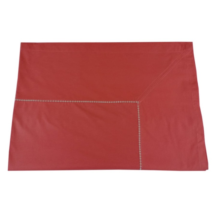 Cearsaf pat matrimonial Casa Bucuriei, model Design, rosu coral, bumbac 100%, 240/260