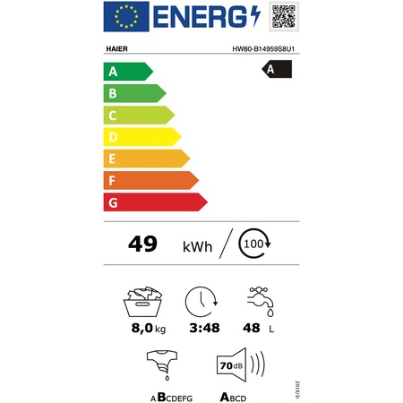 Пералня Haier HW80-B14959S8U1S, 8 кг, 1400 об/мин, Wi-Fi, Антрацит