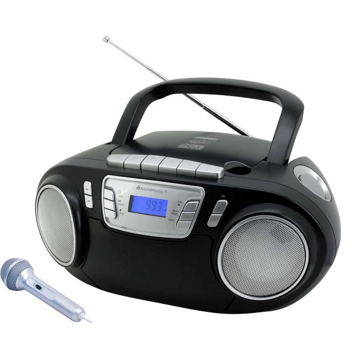 Микро аудио система, Soundmaster, FM радио/CD/касета, USB, включен микрофон, черен