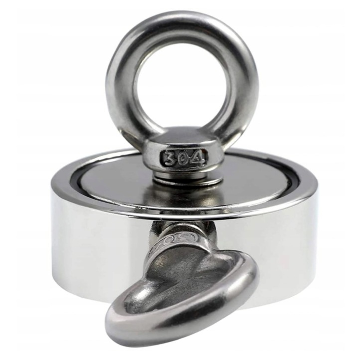 Magnet cu neodim, 350 kg, Sfoara cu carabina, 20 m, Argintiu/Rosu