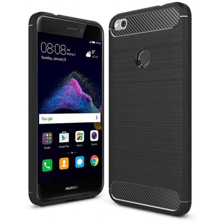 Huawei P8 Lite 2017 P9 Lite 2017 szilikon tok, hátlaptok, telefon tok, karbon mintás, fekete