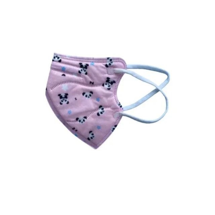 Set 10 masti de protectie pentru copii FFP2/KN95, calitate premium, ambalate individual, din 5 straturi , CE 2163, culoare roz cu ursi panda
