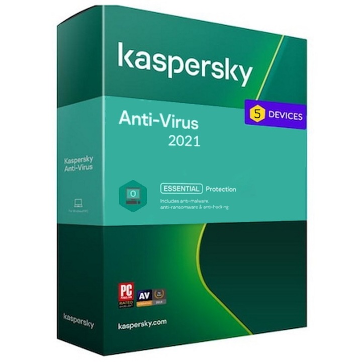 Antivirus Kaspersky AntiVirus 2021, 5 dispozitive, 2 Ani Licenta Electronica