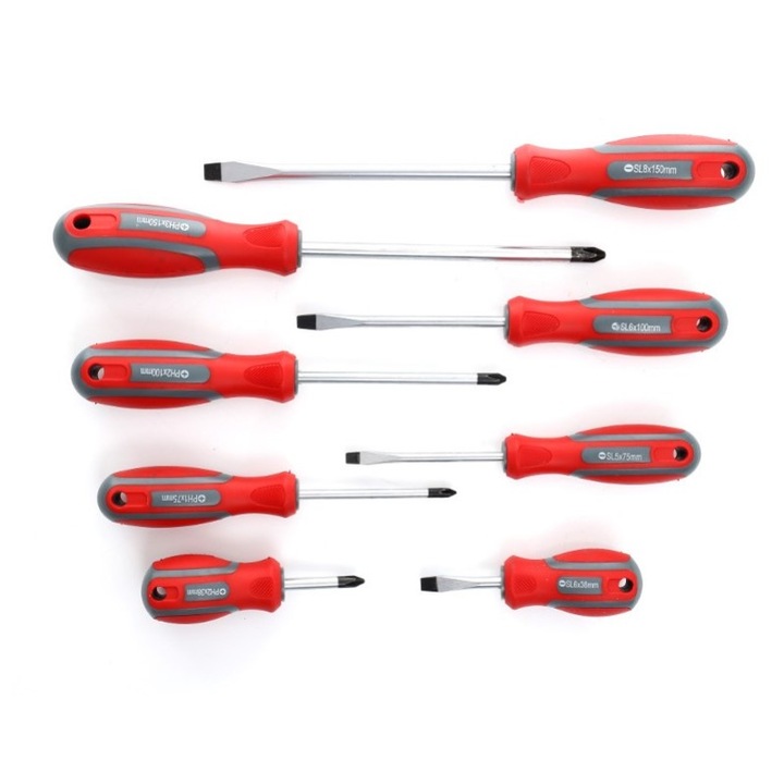 Set 8 surubelnite plate si incrucisate, Kraft&Dele, din otel CR-V rezistent