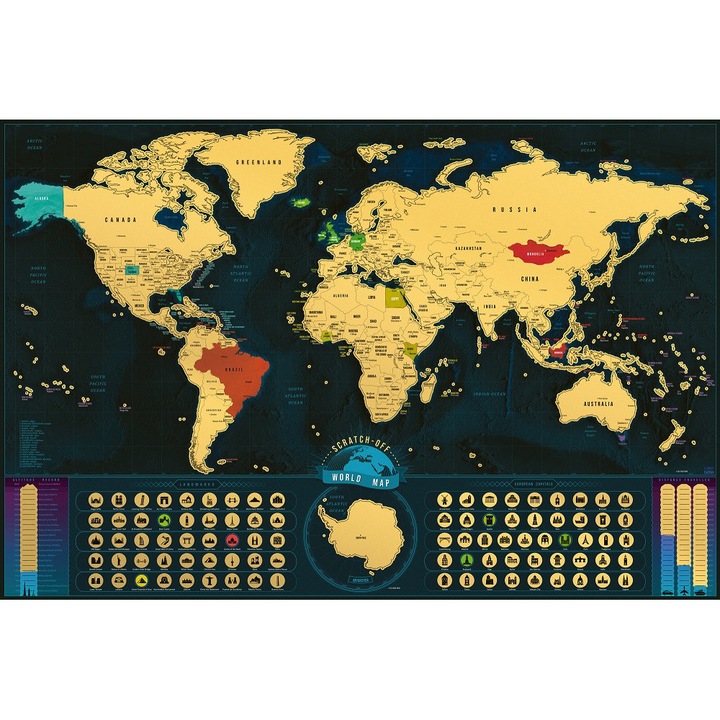 Скреч карта на света - XL 90x60 см - Gold Classic