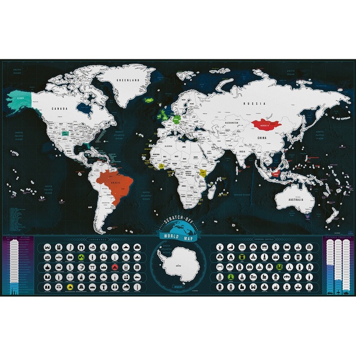 Карта на света с възможност за драскане - XXL 117x78 см - Silver Classic