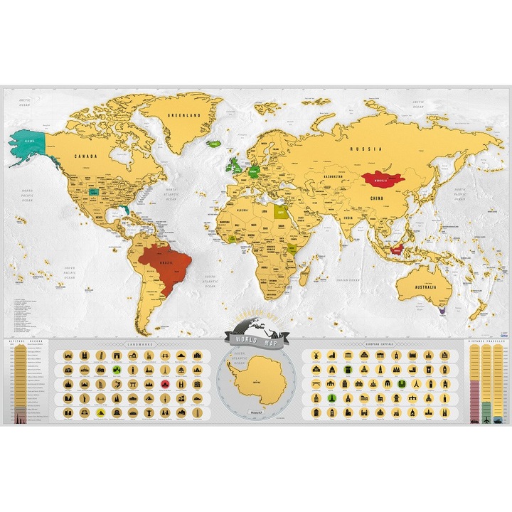 Карта на света с възможност за драскане - XXL 117x78 см - Gold Blanc